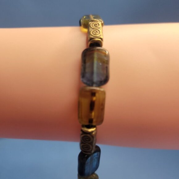 NWT Mens Olivine Picasso Premium Czech Glass Table Cut Bead Stretch Bracelet USA - Picture 5 of 11